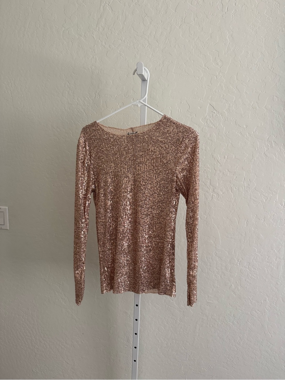 Free People Rose Gold Sequin Long Sleeve Crewneck